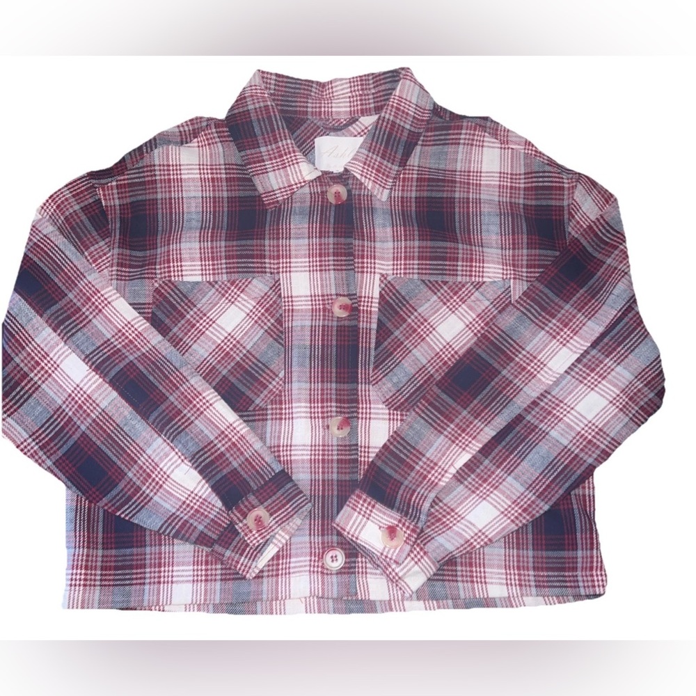 Ashley By 26 International Red Pink Blue Plaid Button Down Shirt